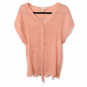 Vintage Como Coral Crepe Button-Front Blouse